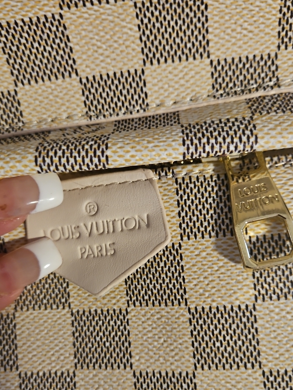 Designer-Style Cream Checkered Backpack Tote - Picture 5 of 5